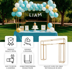5ft Over the Table Stand in Gold, Freestanding Rectangular Double Frame Over the Table Rod for Floral Balloon Décor