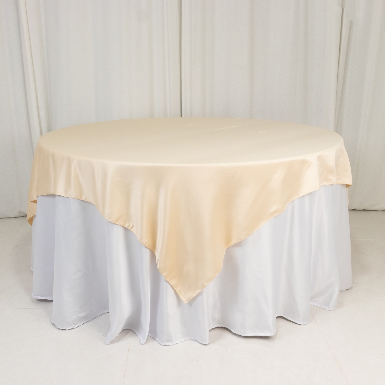 Lamour Satin 72"x72" Table Overlay Square Tablecloth Beige - Smooth Finish Table Topper