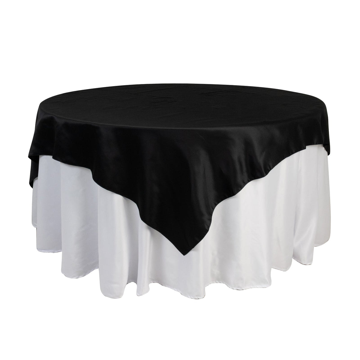 Lamour Satin 72"x72" Table Overlay Square Tablecloth Black - Smooth Finish for Luxurious Events