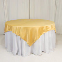 Lamour Satin 72"x72" Table Overlay Square Tablecloth Champagne - Smooth Finish Table Topper