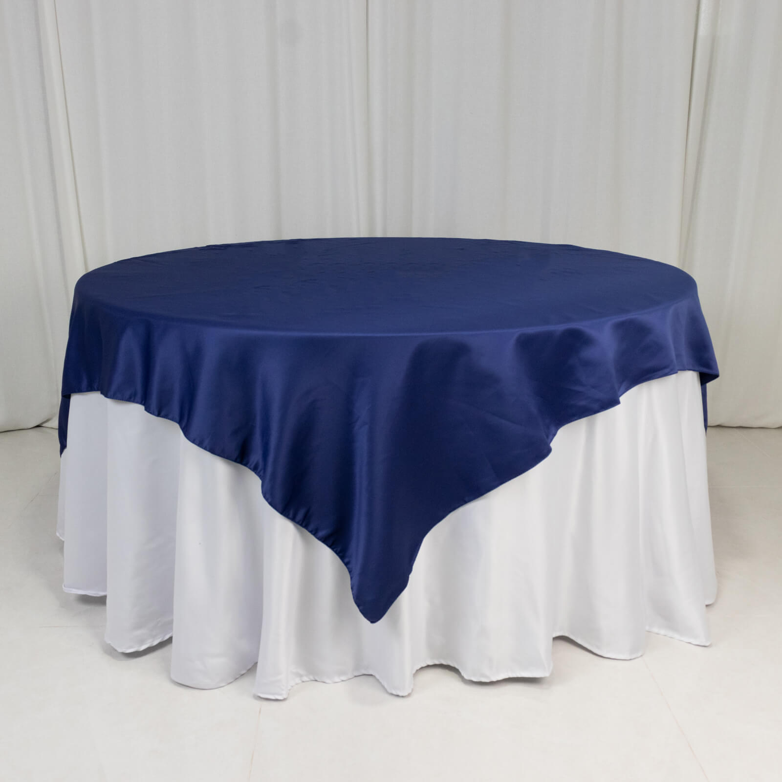 Lamour Satin 72"x72" Table Overlay Square Tablecloth Navy Blue - Smooth Finish Table Topper