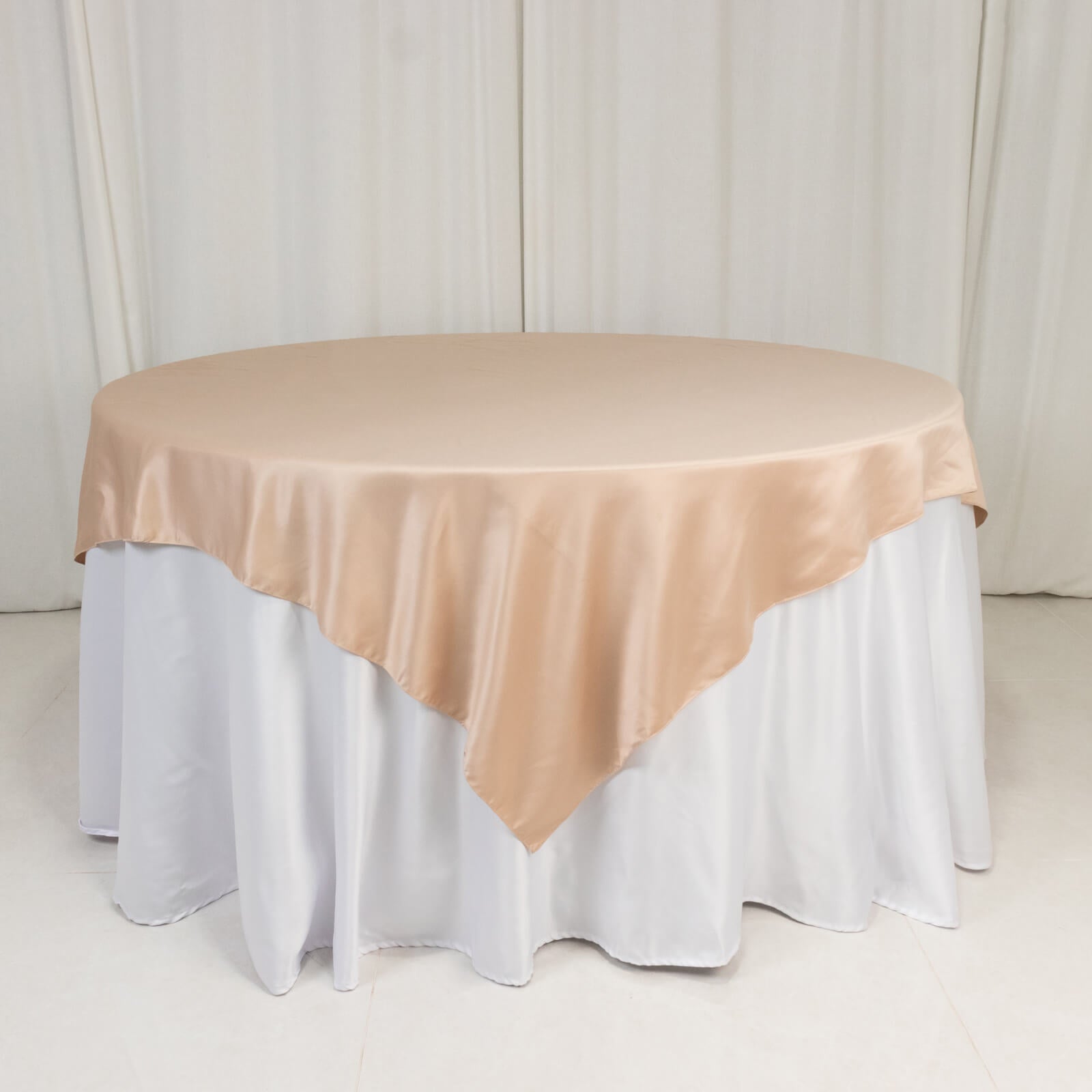 Lamour Satin 72"x72" Table Overlay Square Tablecloth Nude - Smooth Finish Table Topper