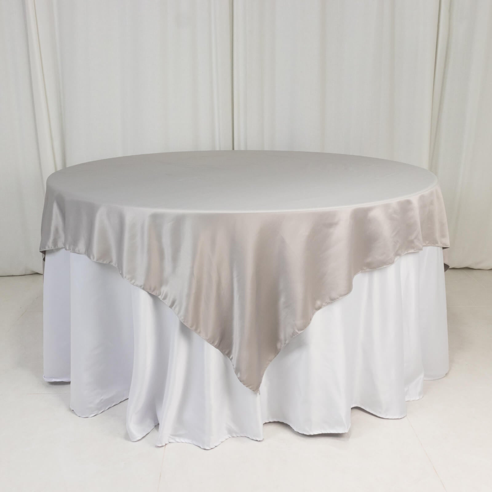 Lamour Satin 72"x72" Table Overlay Square Tablecloth Silver - Smooth Finish Table Topper