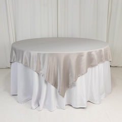 Lamour Satin 72"x72" Table Overlay Square Tablecloth Silver - Smooth Finish Table Topper