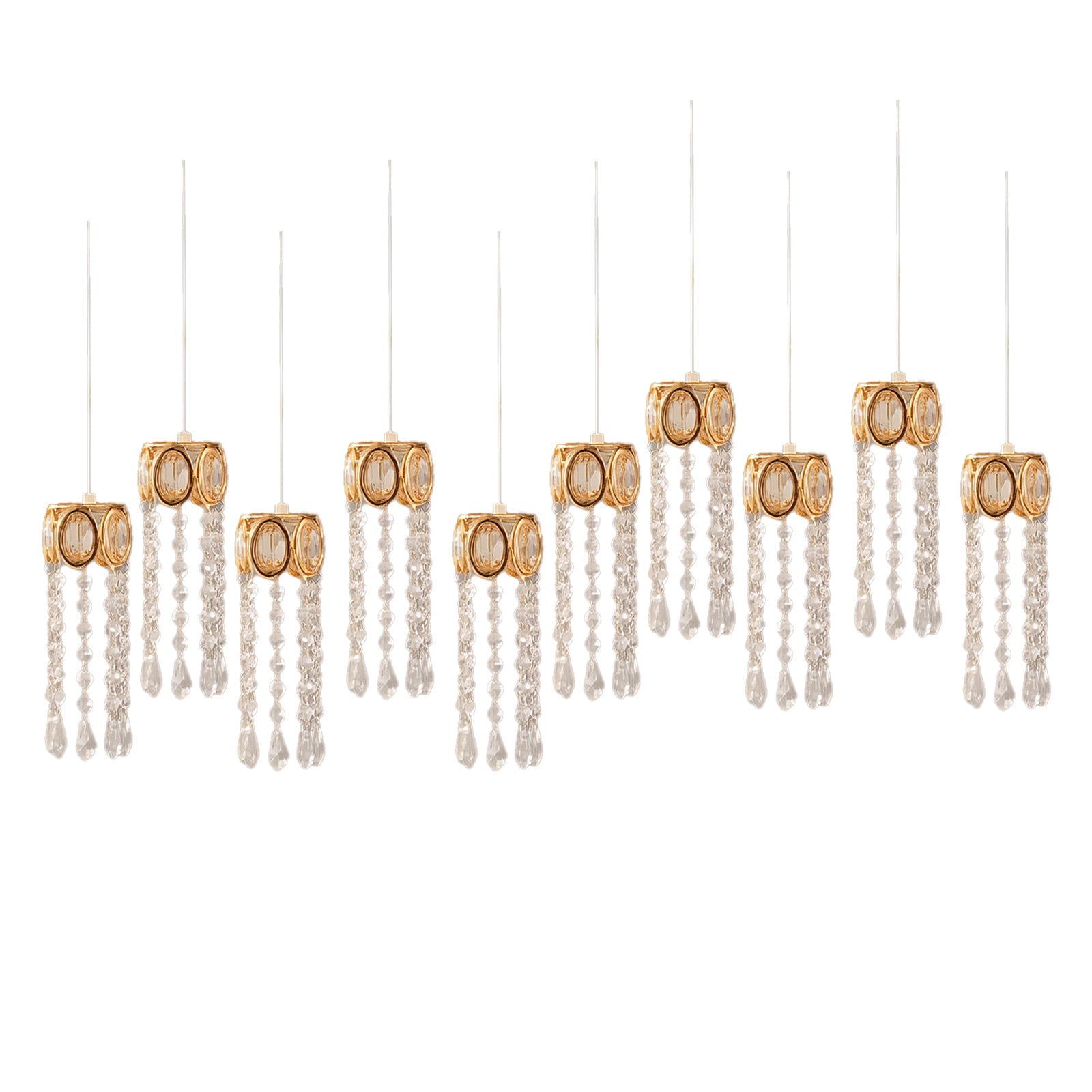 LED Hanging Crystal String Lights – Gold Oval Frame with Teardrop Pendants, Warm White Plug-in Chandelier Décor