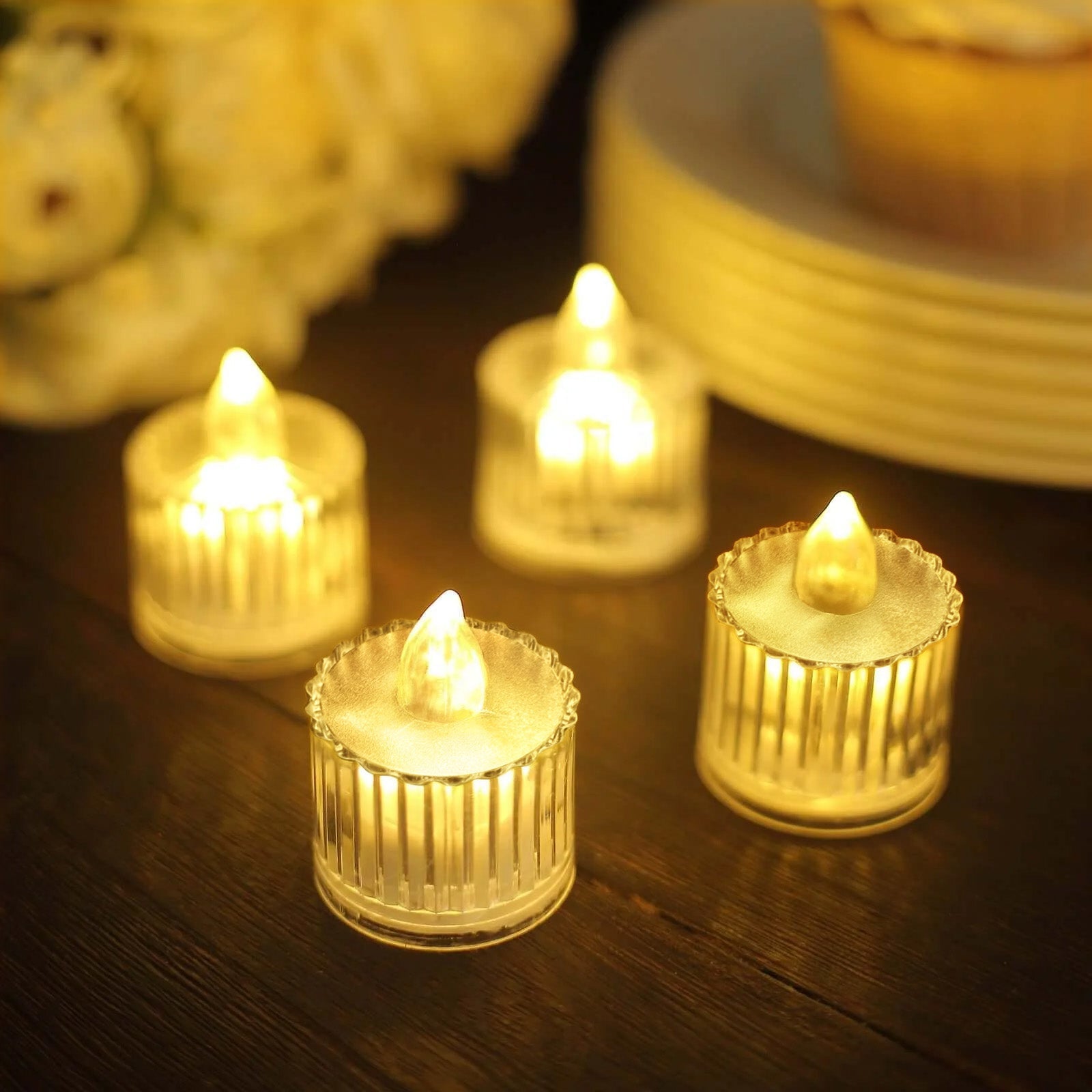 12 Pack Warm White LED Tealight Candles, Flameless Battery-Operated Tea Lights Column Style 2"