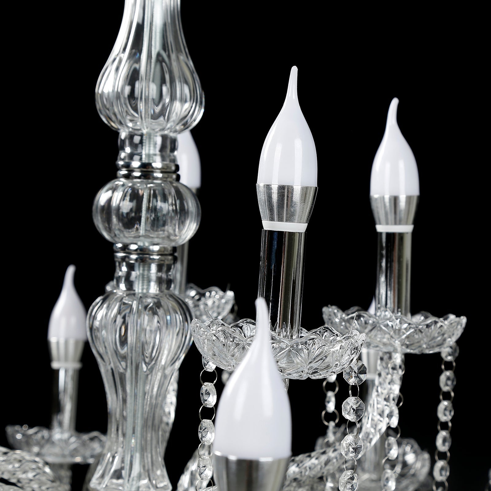 2-Tier Crystal Chandelier with 10 LED Candle Bulbs – Silver Acrylic Ceiling Light Fixture with Decorative Upper Crystals for Dining Room or Foyer – 2.5ft