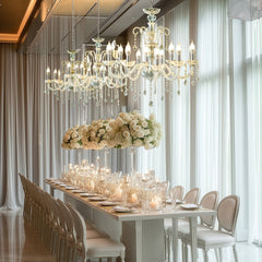 2-Tier Crystal Chandelier with 10 LED Candle Bulbs – Silver Acrylic Ceiling Light Fixture with Decorative Upper Crystals for Dining Room or Foyer – 2.5ft