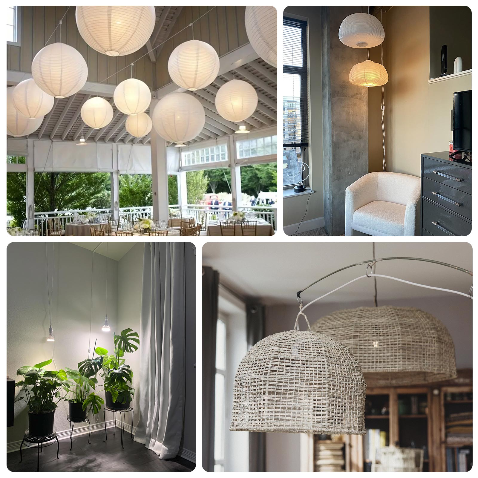 3 Pack E27 Light Socket with 6ft Plug-in Cord, On/Off Switch, 150W Max, US Plug, White – Ideal for Pendant Lights, Workspaces, Kitchen, and Home Lighting