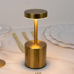 Gold Metal LED Table Lamp – 8" Cordless USB Rechargeable, Dimmable Touch-Control Night Light, Modern Minimalist Design