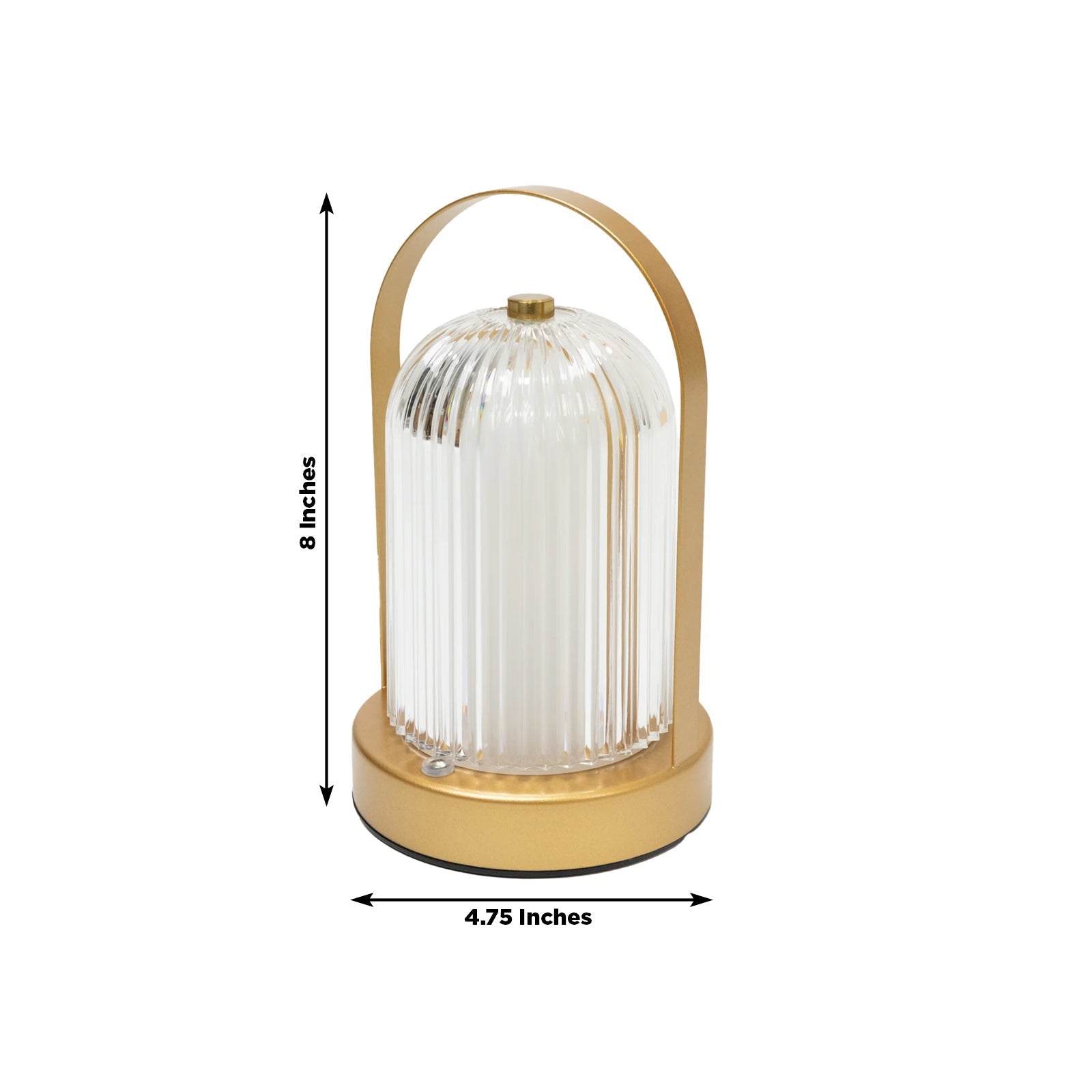 8" Gold Metal LED Table Lamp with Ribbed Acrylic Shade – Cordless USB Rechargeable Touch Control Light with 3 Color Modes