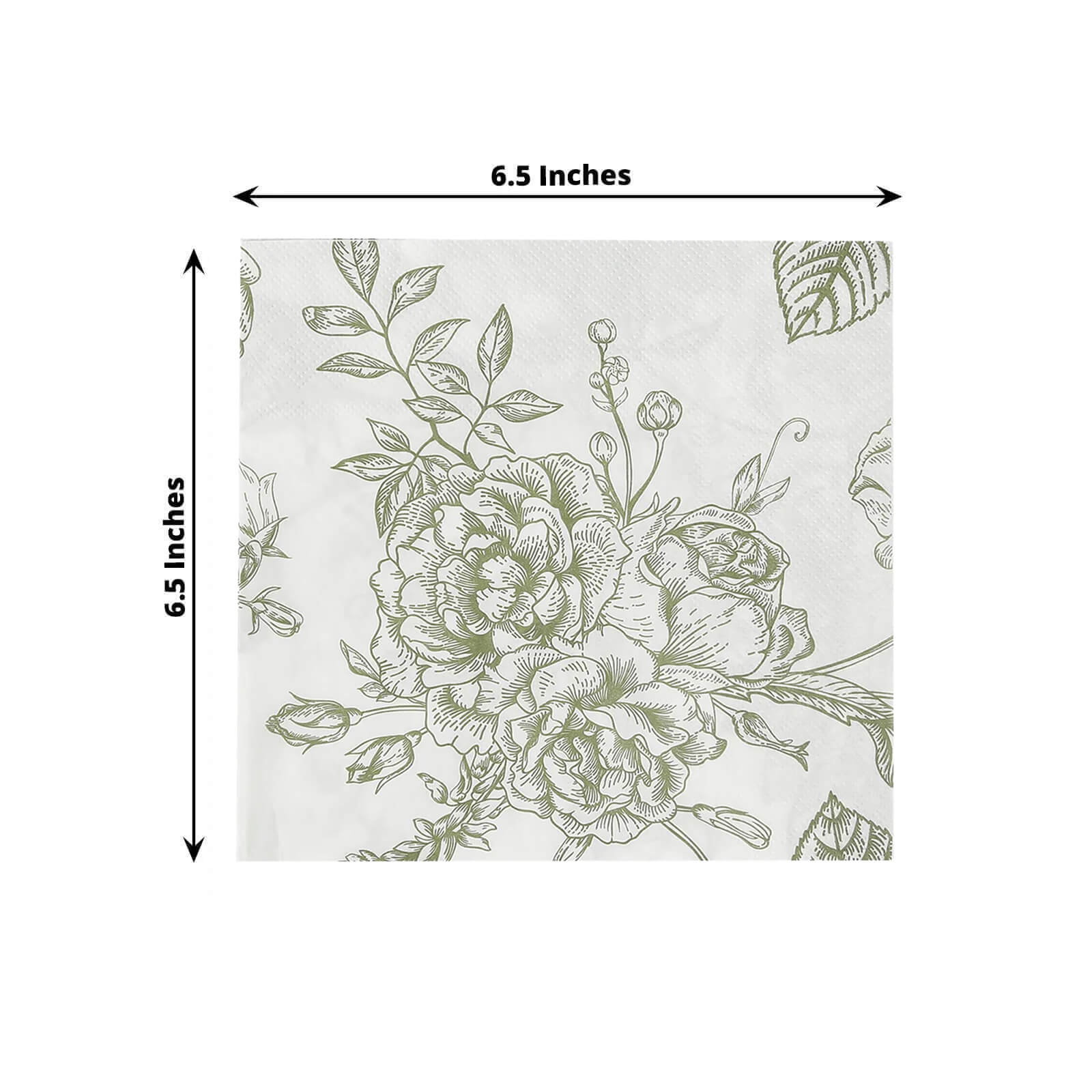 50 Pack 2-Ply Paper Beverage Napkins in Matte Sage Green and White French Toile Floral Pattern, Highly Absorbent Soft Disposable Cocktail Napkins