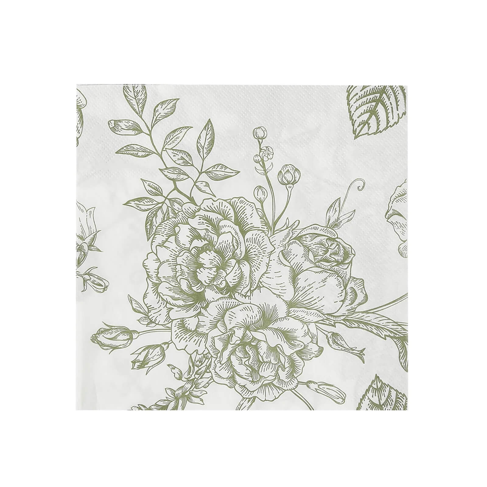 50 Pack 2-Ply Paper Beverage Napkins in Matte Sage Green and White French Toile Floral Pattern, Highly Absorbent Soft Disposable Cocktail Napkins