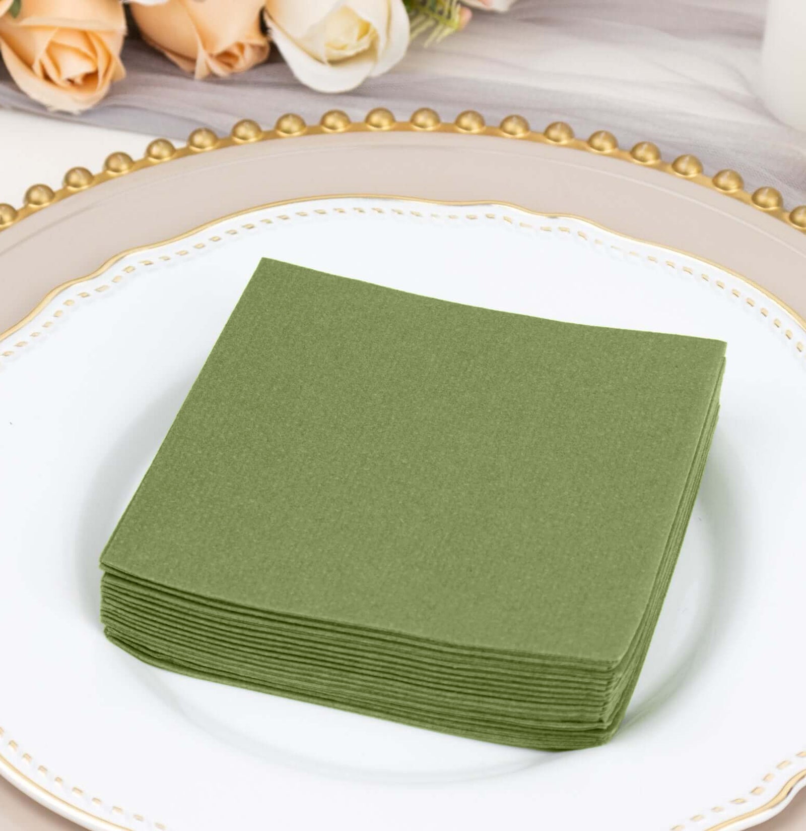 20 Pack Linen-Like Paper 5"x5" Napkins Olive Green - Highly Absorbent Airlaid Napkins