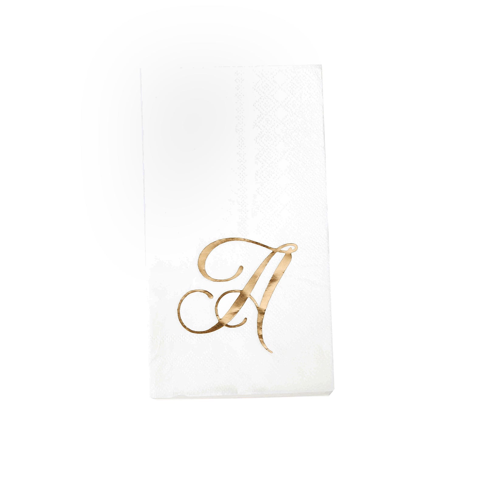 100 Paper Dinner Napkins White with Gold Foil Monogram "A" – 8"x4" Folded, Disposable Party Napkins