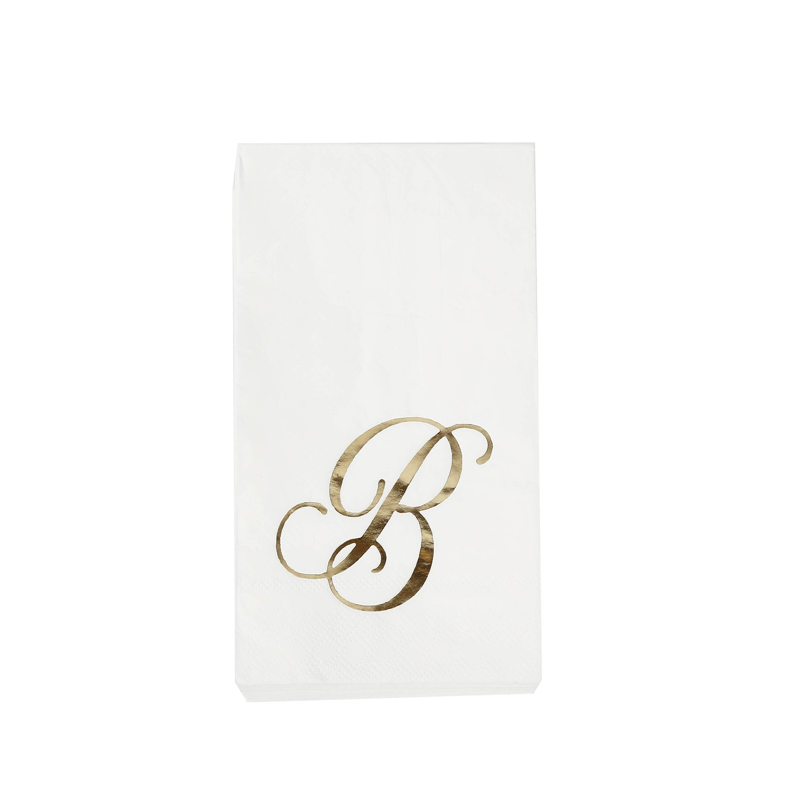 100 Paper Dinner Napkins White with Gold Foil Monogram "B" – 8"x4" Folded, Disposable Party Napkins