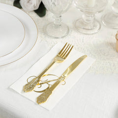 100 Paper Dinner Napkins White with Gold Foil Monogram "B" – 8"x4" Folded, Disposable Party Napkins