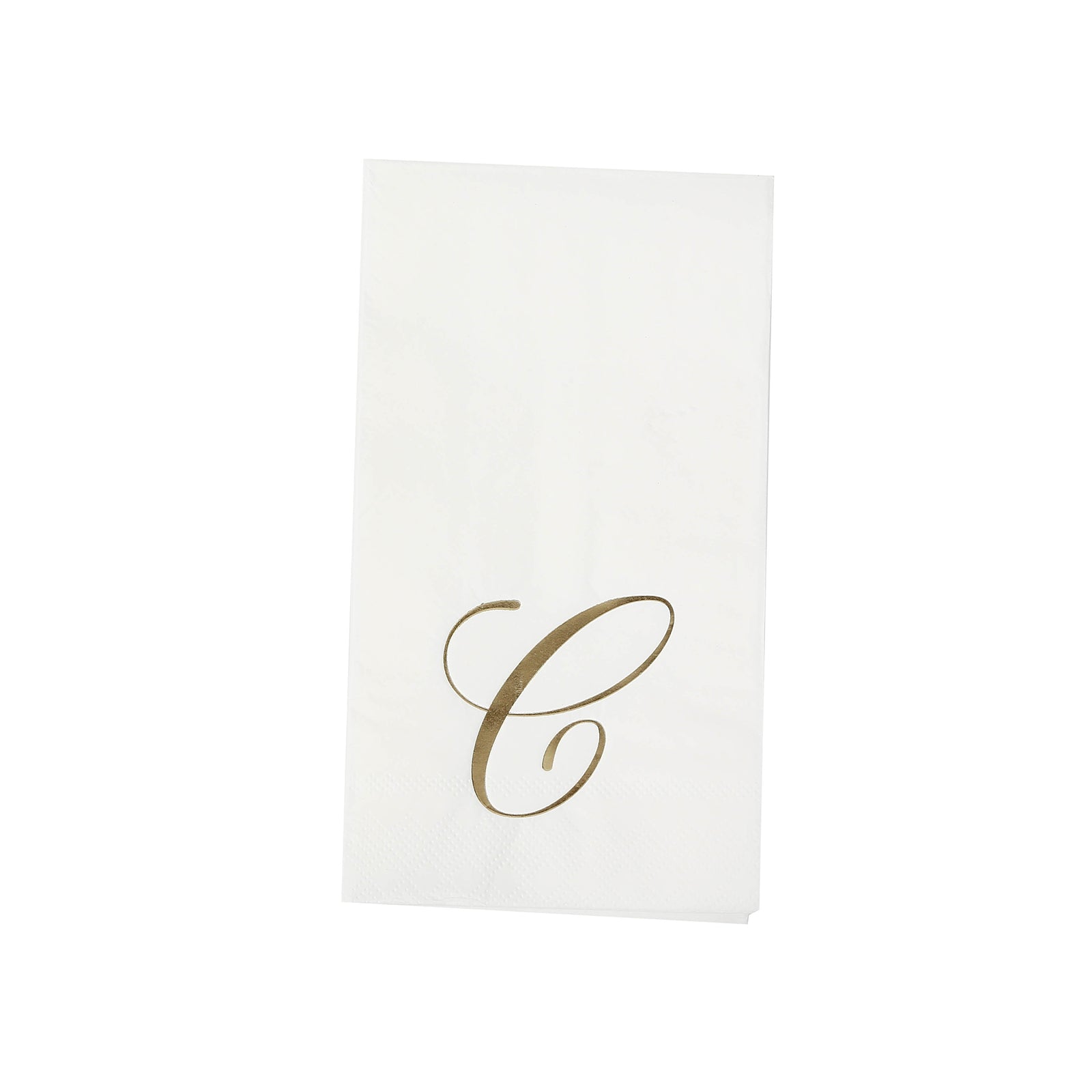 100 Paper Dinner Napkins White with Gold Foil Monogram "C" – 8"x4" Folded, Disposable Party Napkins