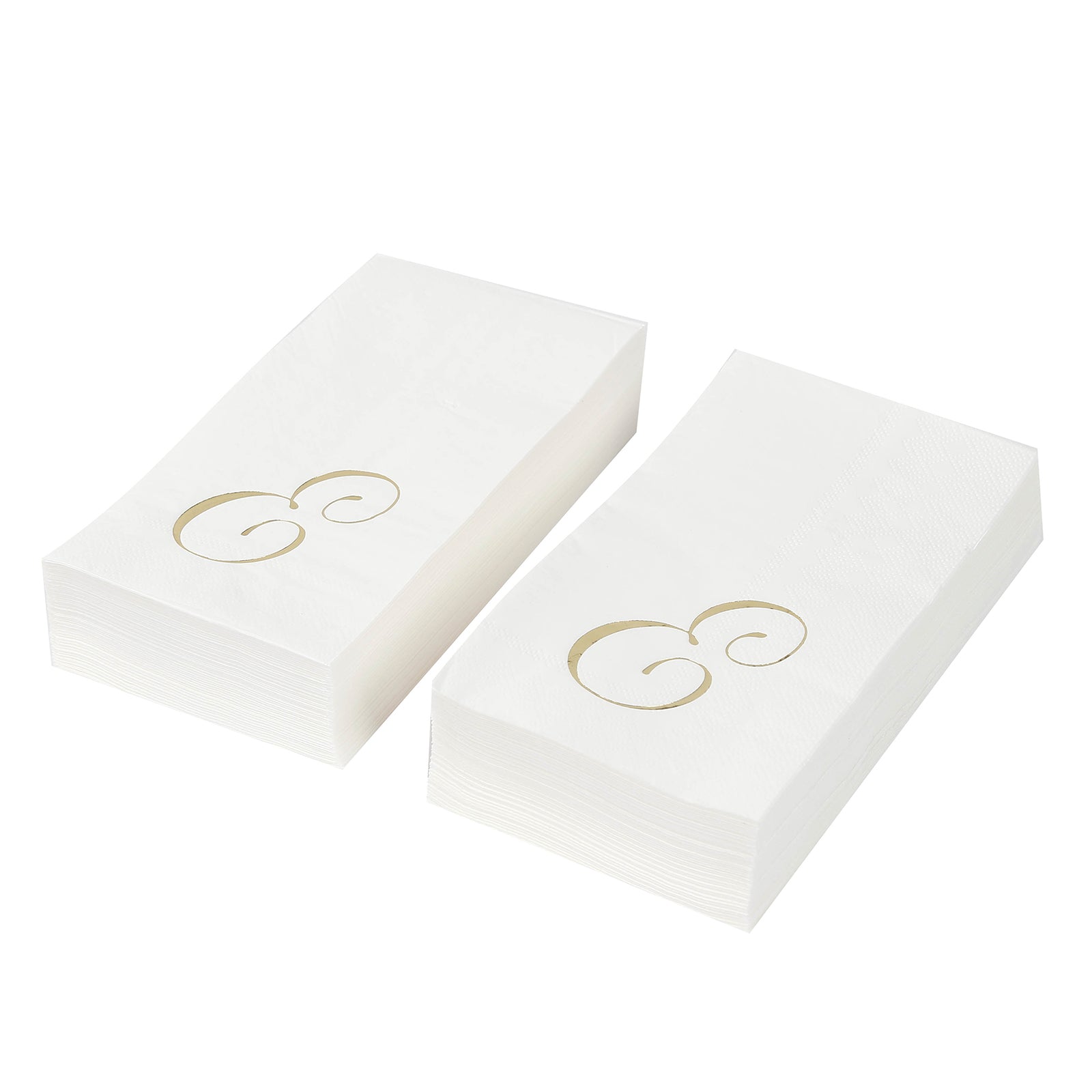 100 Paper Dinner Napkins White with Gold Foil Monogram "E" – 8"x4" Folded, Disposable Party Napkins