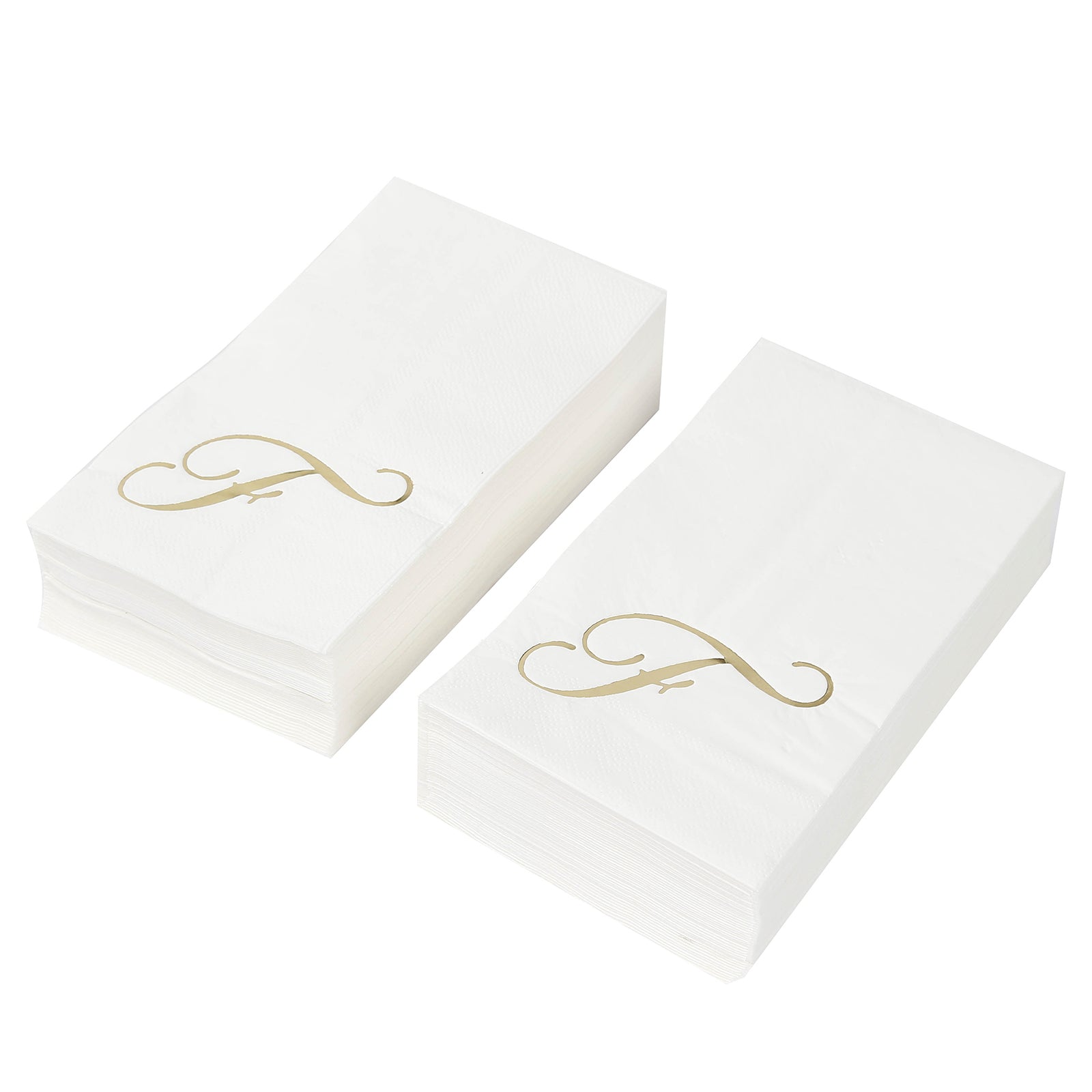 100 Paper Dinner Napkins White with Gold Foil Monogram "F" – 8"x4" Folded, Disposable Party Napkins