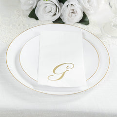 100 Paper Dinner Napkins White with Gold Foil Monogram "G" – 8"x4" Folded, Disposable Party Napkins