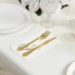 100 Paper Dinner Napkins White with Gold Foil Monogram "J" – 8"x4" Folded, Disposable Party Napkins