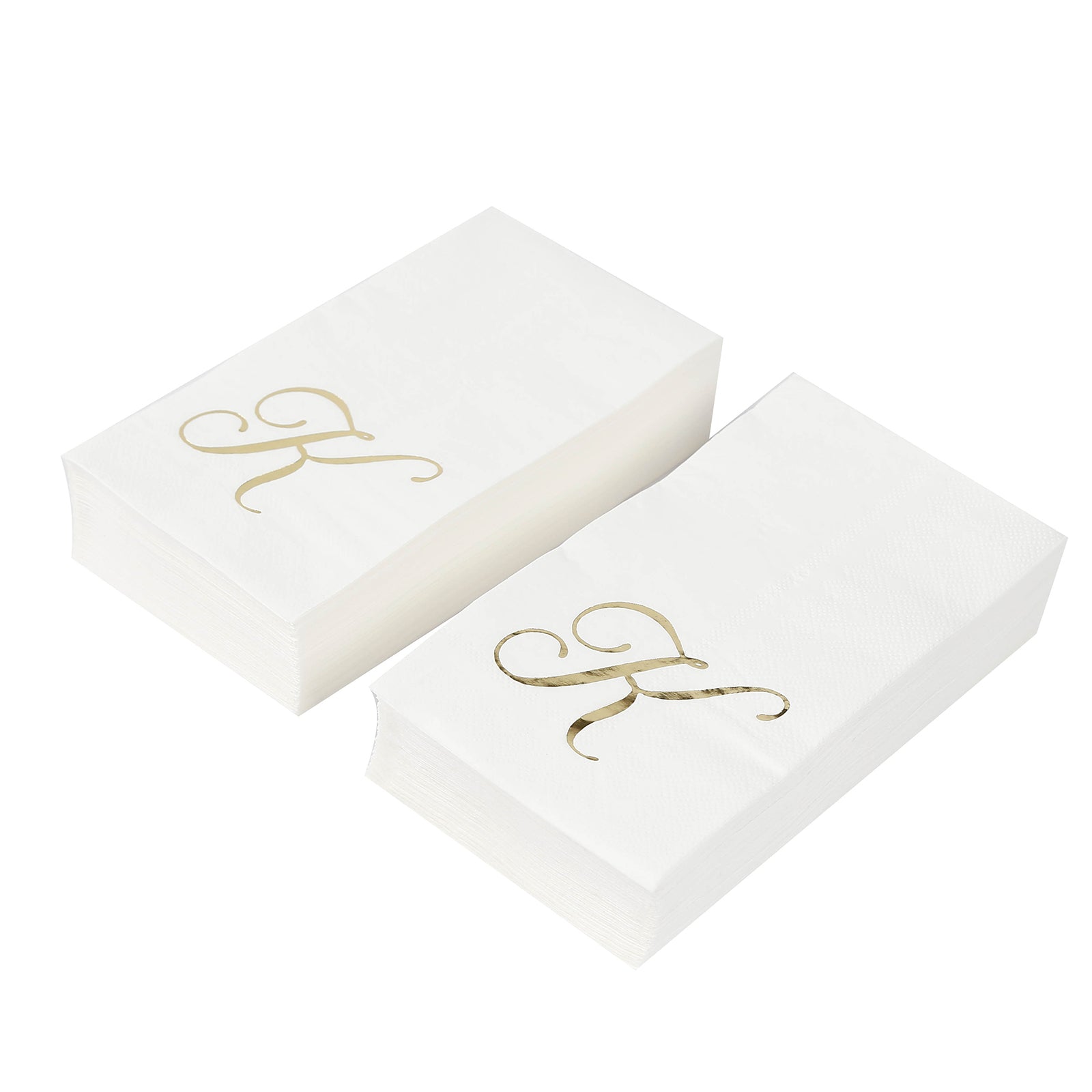 100 Paper Dinner Napkins White with Gold Foil Monogram "K" – 8"x4" Folded, Disposable Party Napkins