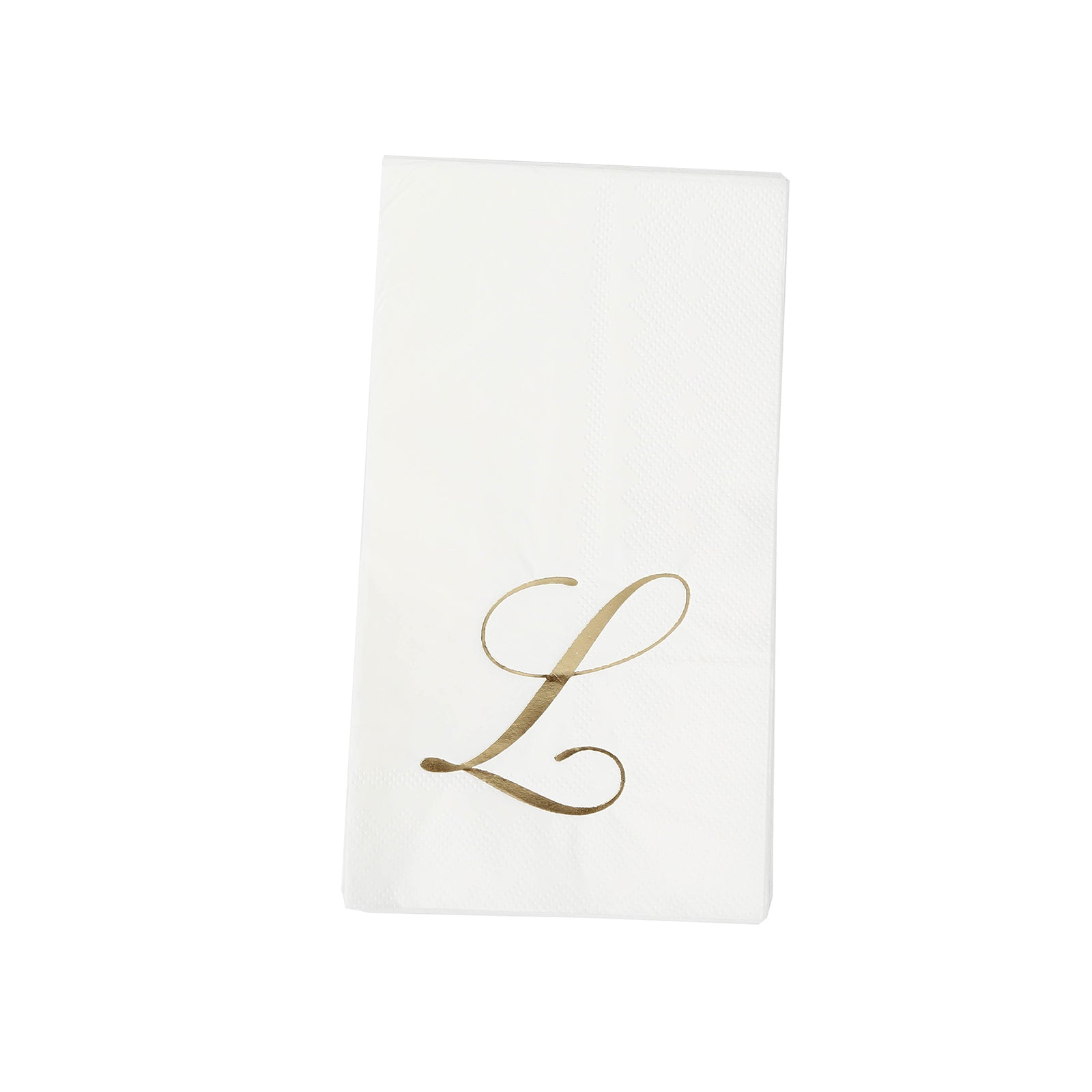 100 Paper Dinner Napkins White with Gold Foil Monogram "L" – 8"x4" Folded, Disposable Party Napkins