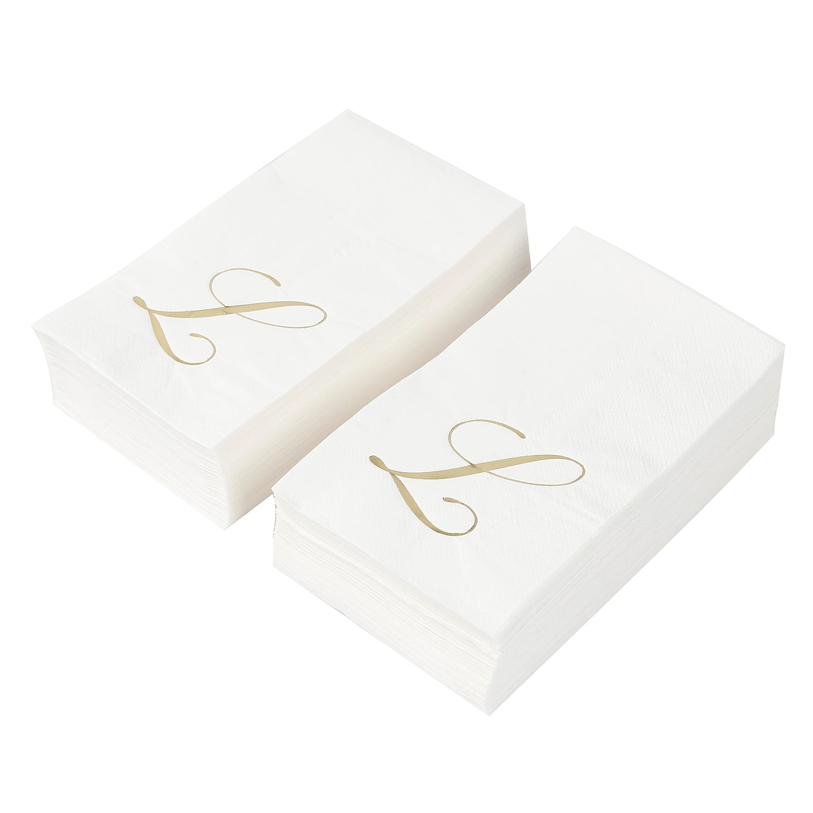 100 Paper Dinner Napkins White with Gold Foil Monogram "L" – 8"x4" Folded, Disposable Party Napkins