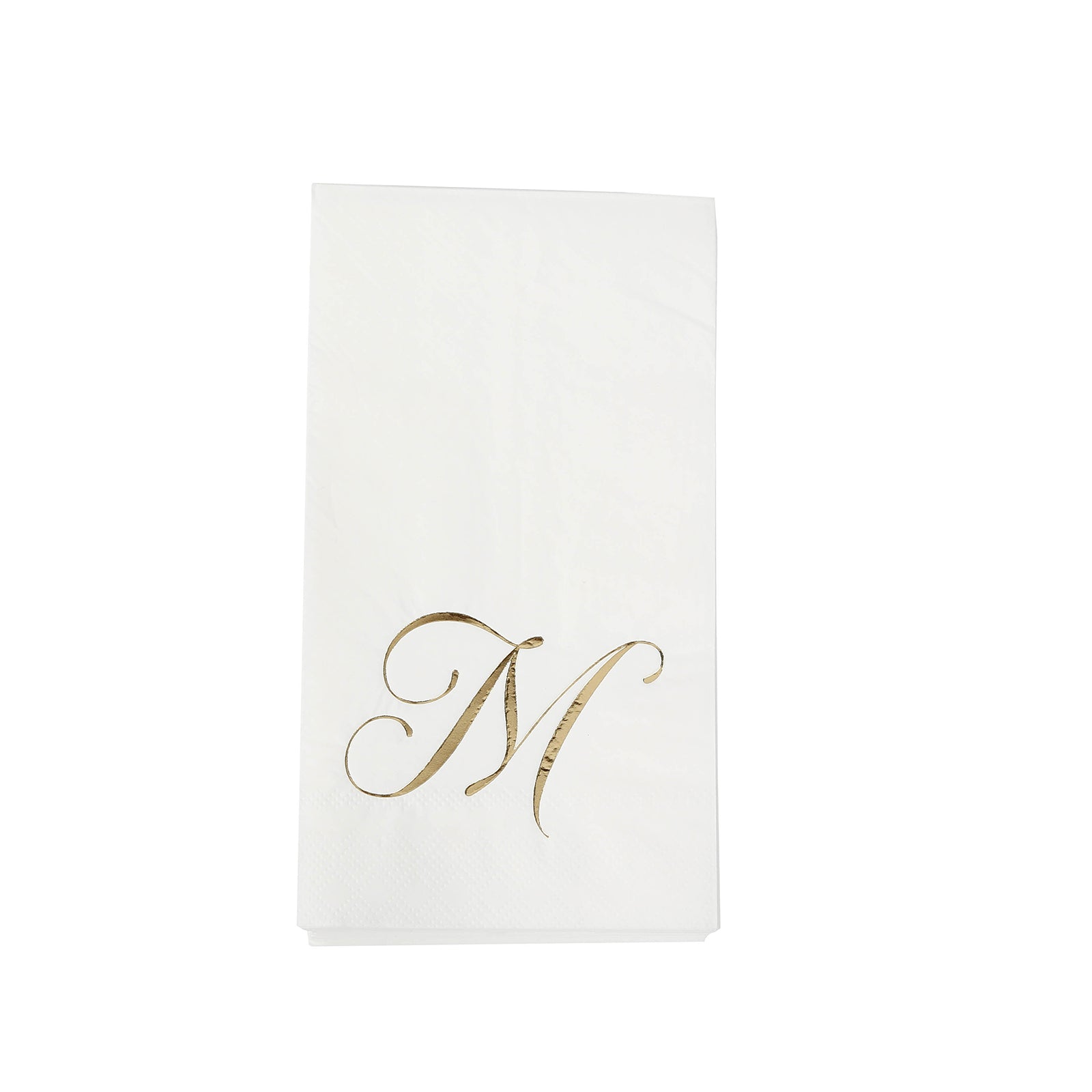 100 Paper Dinner Napkins White with Gold Foil Monogram "M" – 8"x4" Folded, Disposable Party Napkins