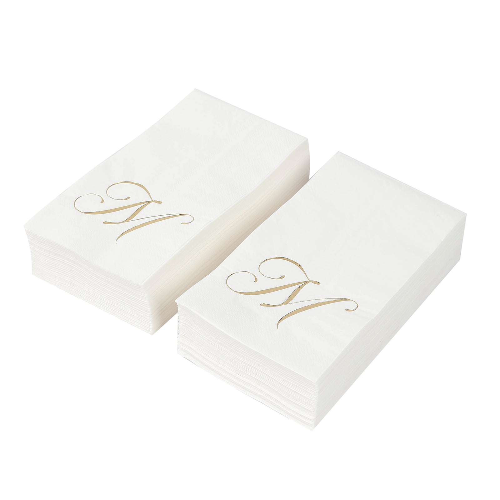 100 Paper Dinner Napkins White with Gold Foil Monogram "M" – 8"x4" Folded, Disposable Party Napkins