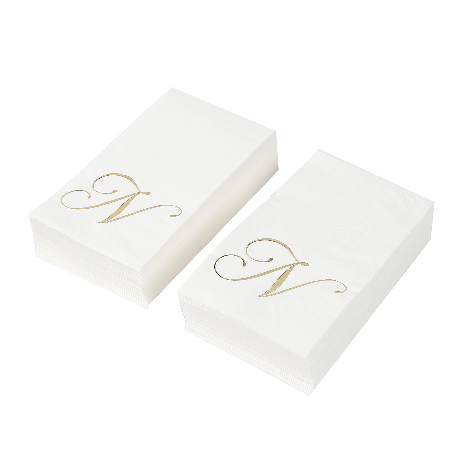 100 Paper Dinner Napkins White with Gold Foil Monogram "N" – 8"x4" Folded, Disposable Party Napkins