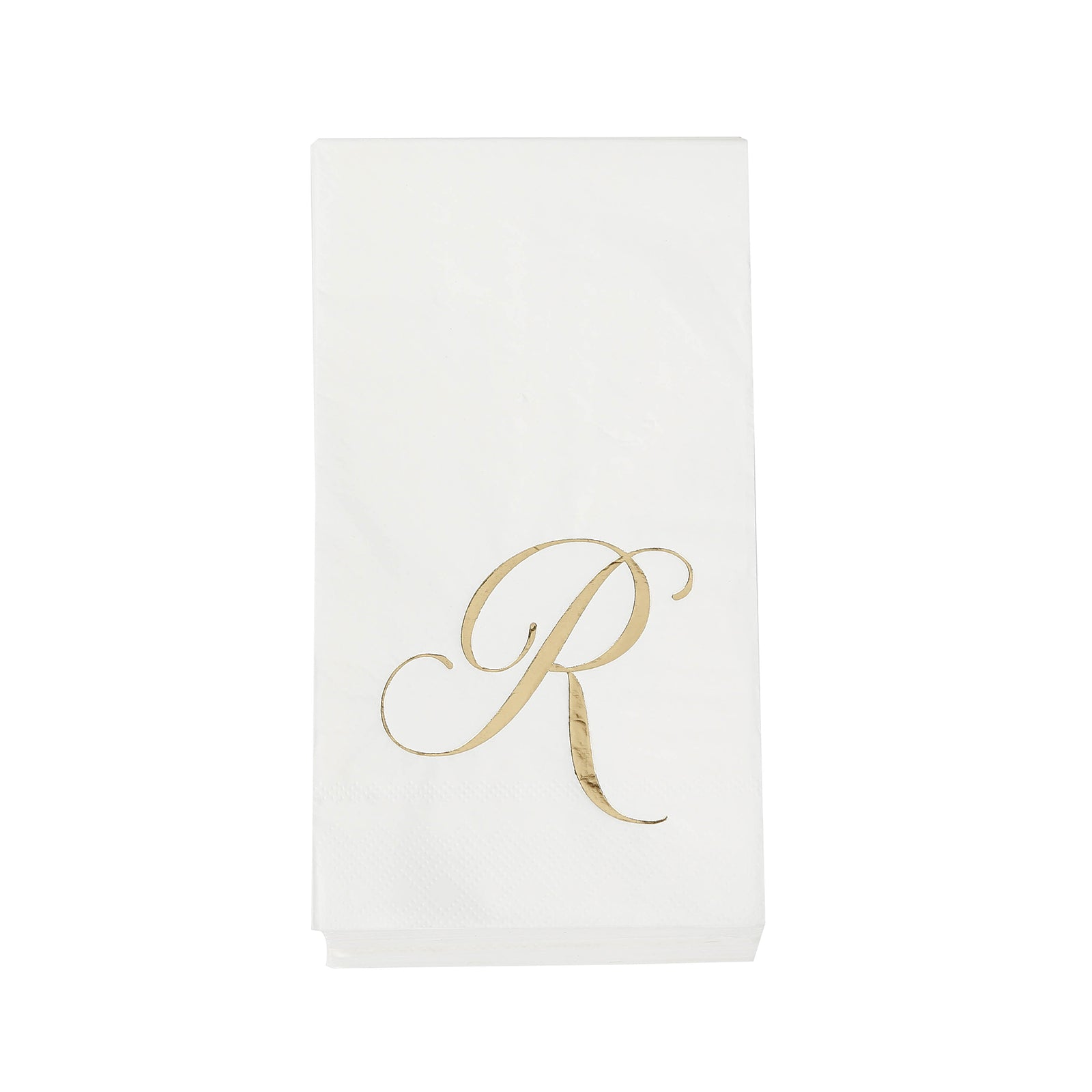 100 Paper Dinner Napkins White with Gold Foil Monogram "R" – 8"x4" Folded, Disposable Party Napkins