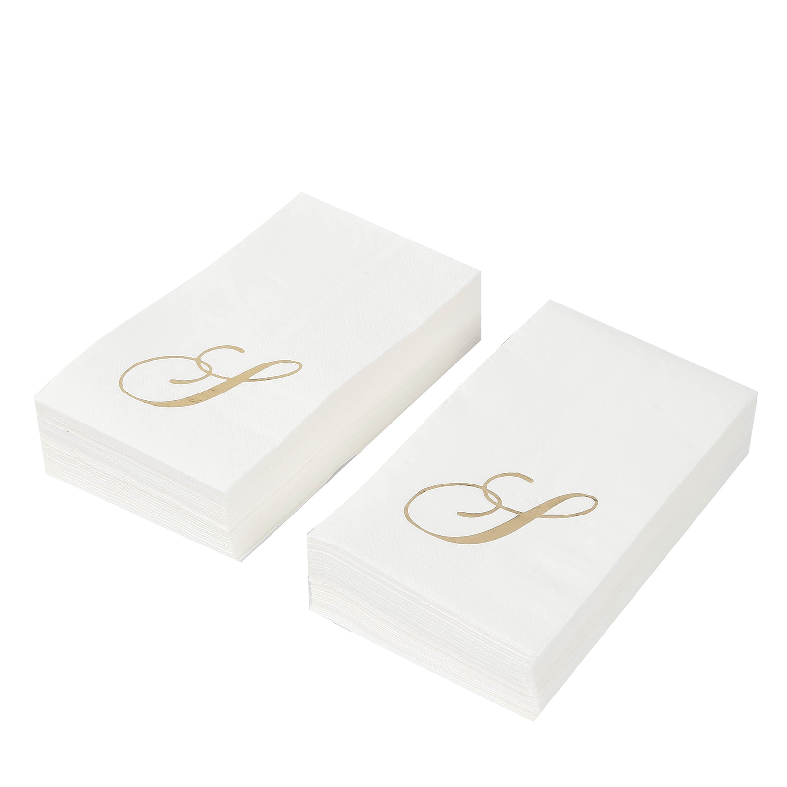 100 Paper Dinner Napkins White with Gold Foil Monogram "S" – 8"x4" Folded, Disposable Party Napkins