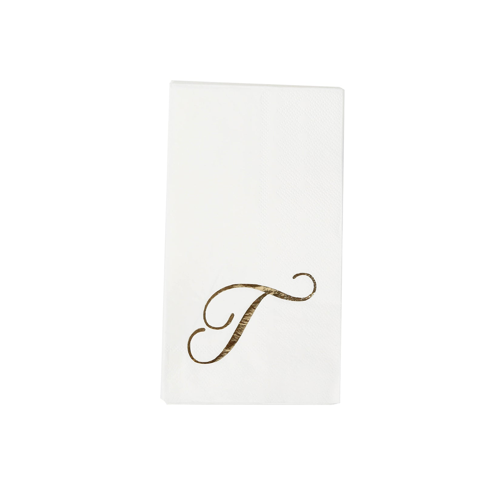 100 Paper Dinner Napkins White with Gold Foil Monogram "T" – 8"x4" Folded, Disposable Party Napkins