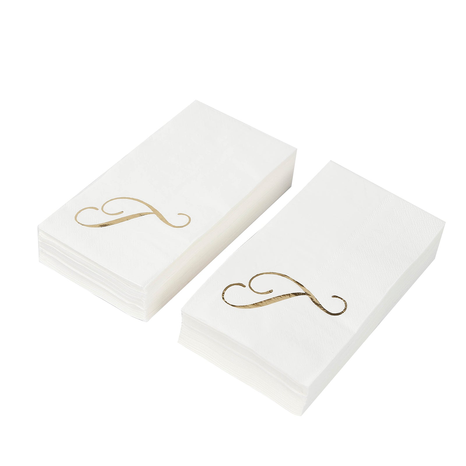100 Paper Dinner Napkins White with Gold Foil Monogram "T" – 8"x4" Folded, Disposable Party Napkins