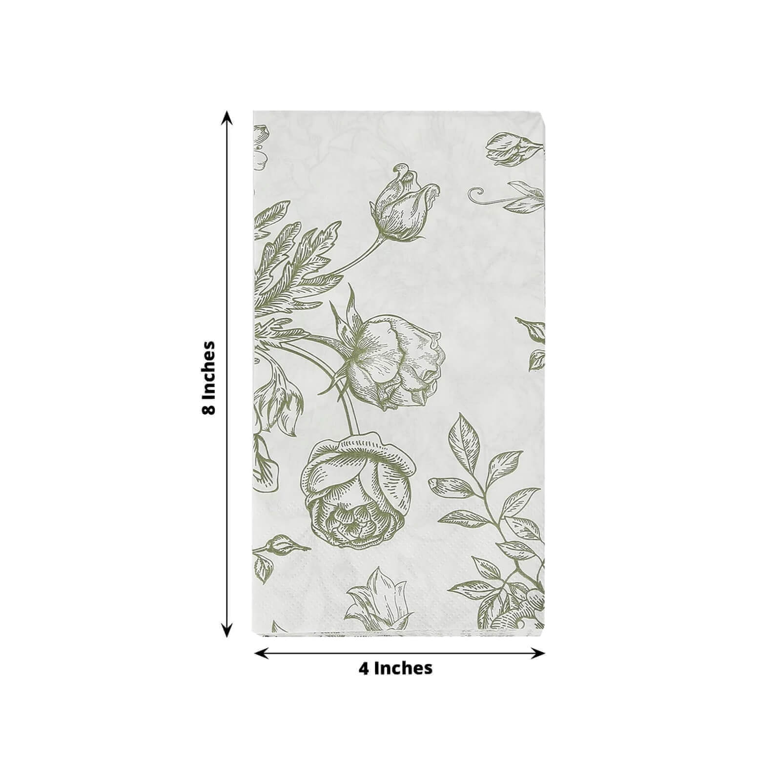 50-Pack Paper Dinner Napkins White with Matte Sage Green French Toile Floral Pattern 2-Ply - Stylish Disposable Napkins for Events
