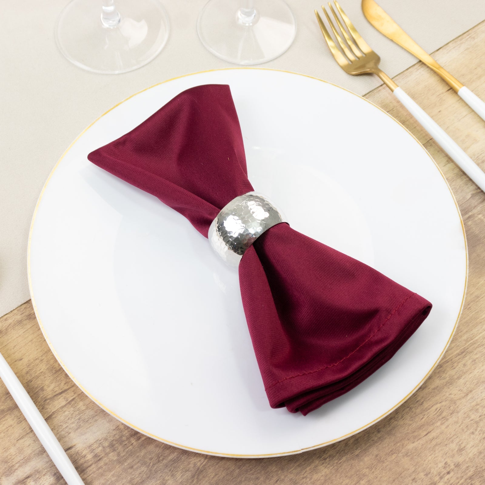 5 Pack Burgundy Scuba Napkins – 17"x17", Wrinkle-Free & Stain Resistant Cloth Napkins
