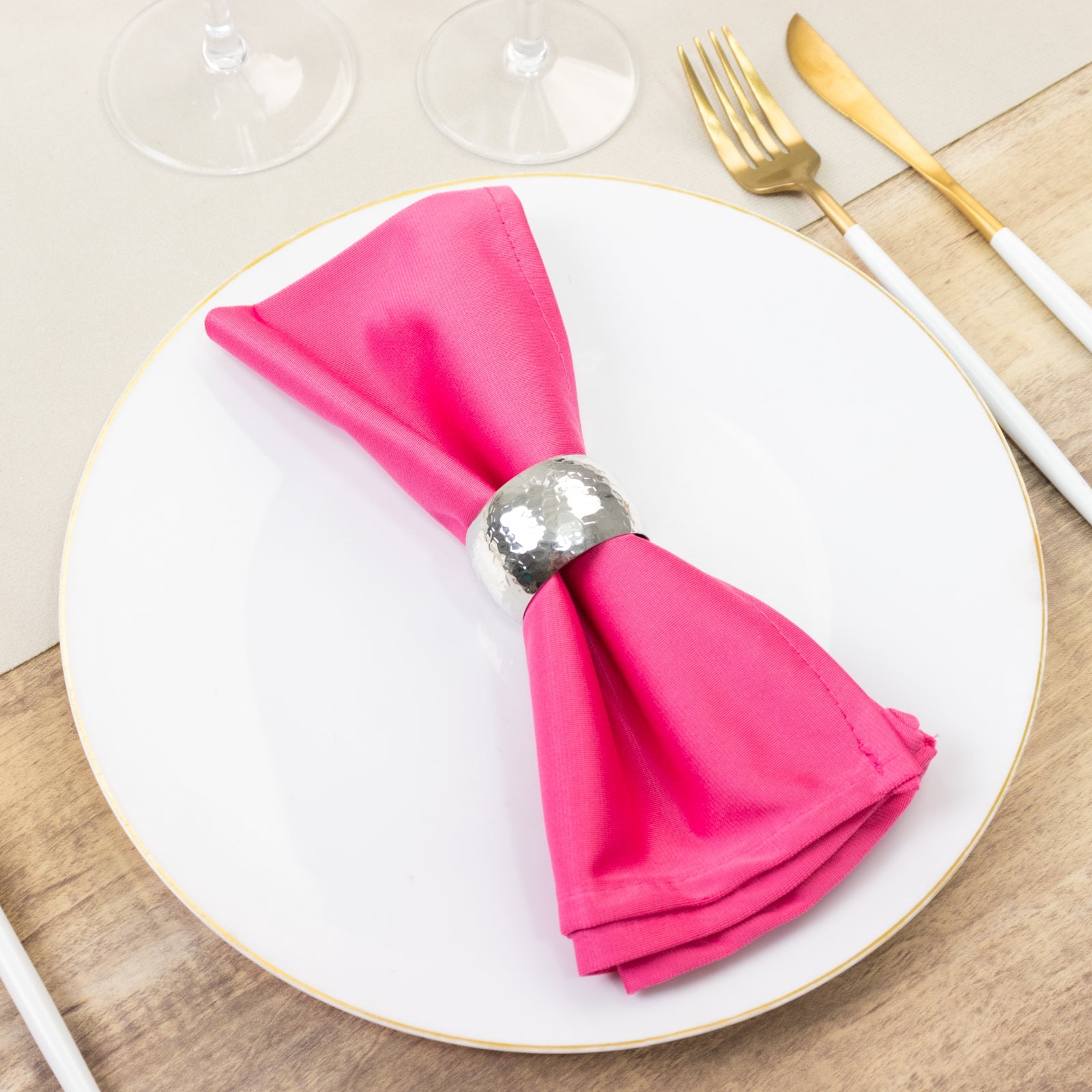 5 Pack Fuchsia Scuba Napkins – 17"x17", Wrinkle-Free & Stain Resistant Cloth Napkins