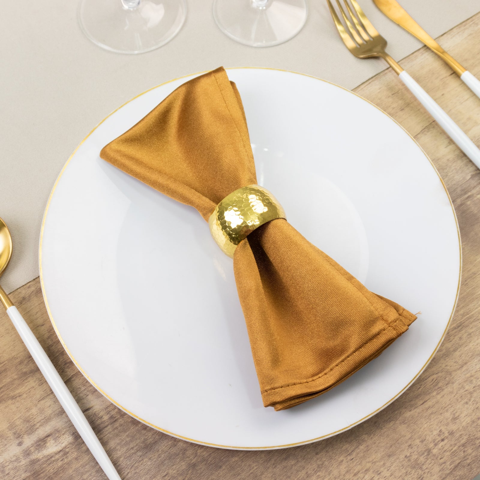 5 Pack Shimmer Gold Scuba Napkins – 17"x17" Wrinkle-Free & Stain-Resistant Cloth Table Napkins