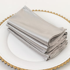 5 Pack Shimmer Silver Scuba Napkins – 17"x17" Wrinkle-Free & Stain-Resistant Cloth Table Napkins