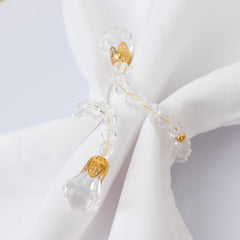 10 Pack Clear Crystal Beaded Napkin Rings with Gold Accents, 10" Elegant Decorative Table Accessories and Sash Holders