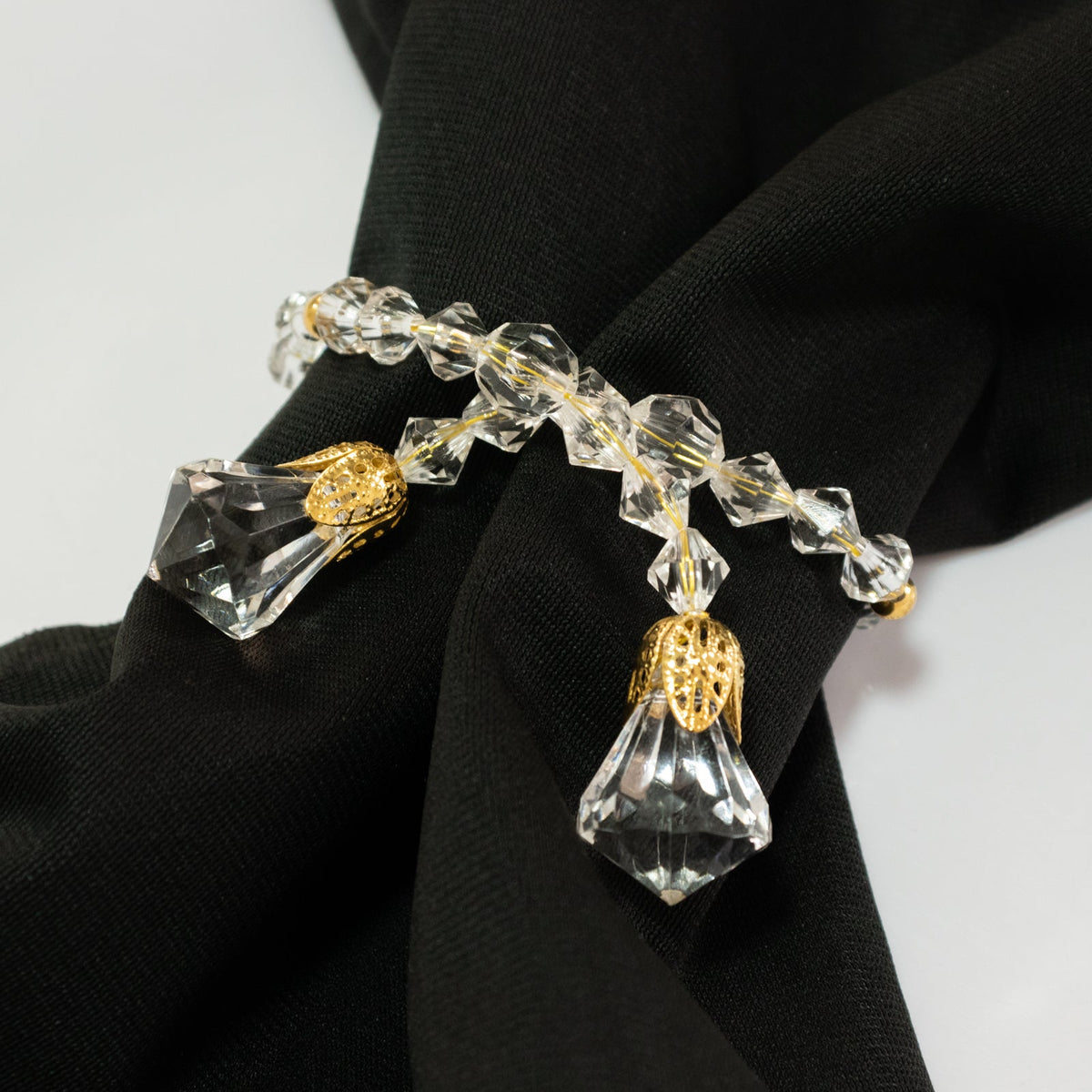 10 Pack Clear Crystal Beaded Napkin Rings with Gold Accents, 10" Elegant Decorative Table Accessories and Sash Holders