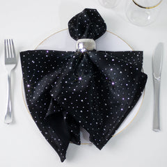 5-Pack Black Scuba Polyester Napkins with Rhinestone Accents – 20"x20" Wrinkle-Free Reusable Cloth Napkins