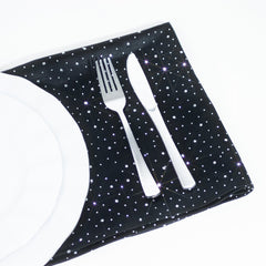 5-Pack Black Scuba Polyester Napkins with Rhinestone Accents – 20"x20" Wrinkle-Free Reusable Cloth Napkins