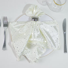 5-Pack Pearl White Scuba Polyester Napkins with Rhinestone Accents – 20"x20" Wrinkle-Free Reusable Cloth Napkins