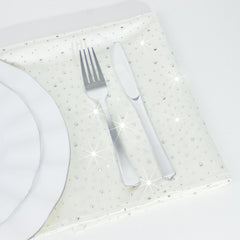 5-Pack Pearl White Scuba Polyester Napkins with Rhinestone Accents – 20"x20" Wrinkle-Free Reusable Cloth Napkins