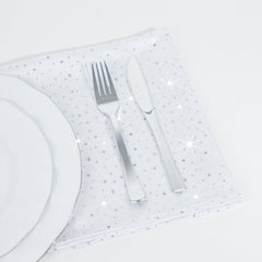 5-Pack White Scuba Polyester Napkins with Rhinestone Accents – 20"x20" Wrinkle-Free Reusable Cloth Napkins