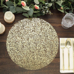50-Pack Table Placemats Sequin Design Metallic Gold Round - Mesh Disposable Dust-Free Dining Mats 13"