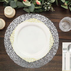 50-Pack Table Placemats Sequin Design Metallic Silver Round - Mesh Disposable Dust-Free Dining Mats 13"
